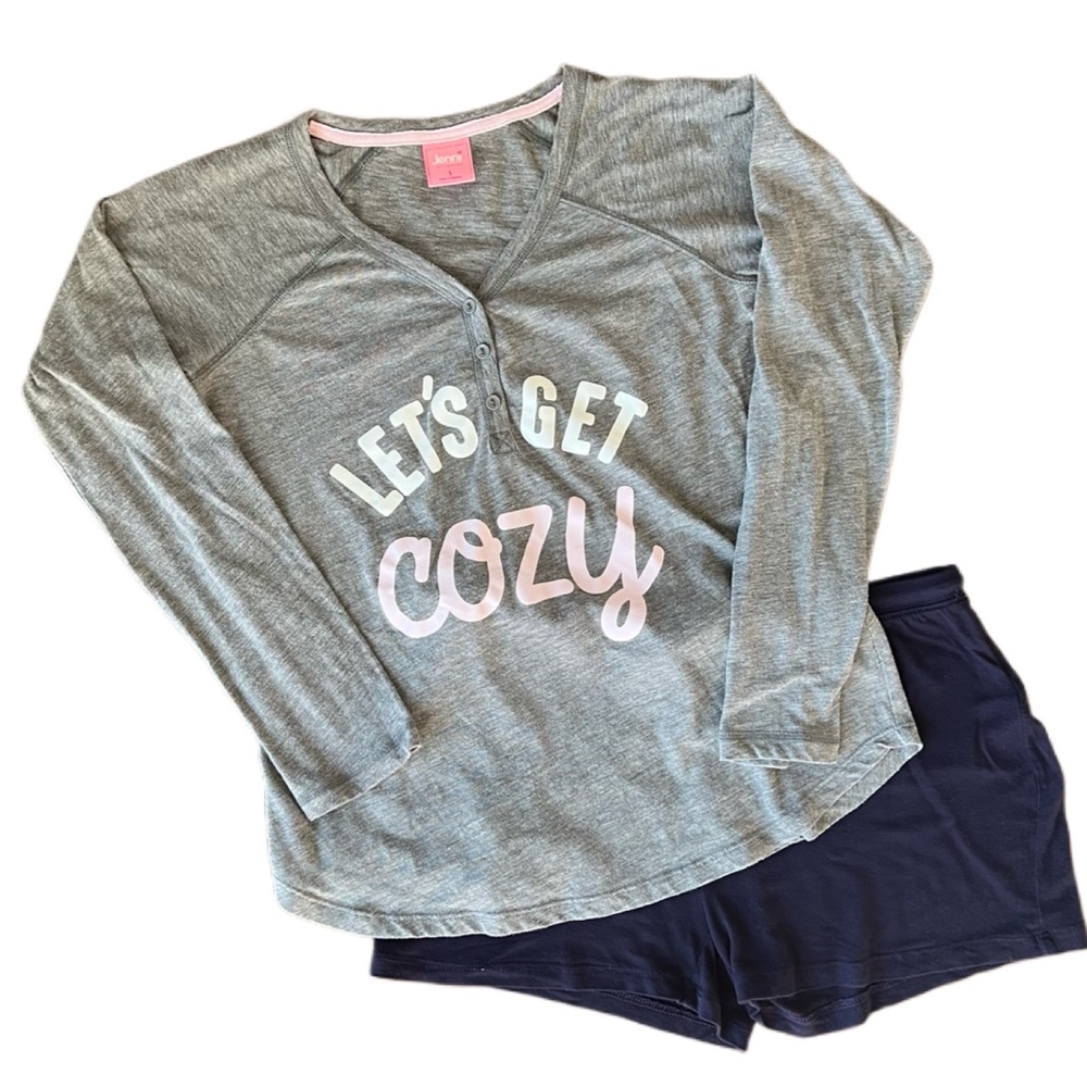 Jenni Let”s Get Cozy Pajama Top, Long-Sleeve, Gray, Size Small